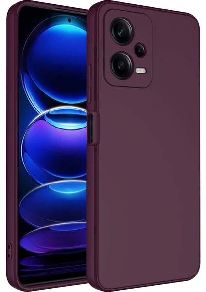 Case World Xiaomi Redmi Note 12 Pro ile Uyumlu Kapak Kamera Korumalı Içi Kadife Lansman Silikon Kılıf - Mürdüm