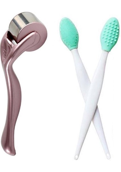 Ice Roller Cilt Sıkılaştırıcı Kırışık Giderici Yüz Masaj Aleti ve Siyah Nokta Dudak Peeling Fırçası