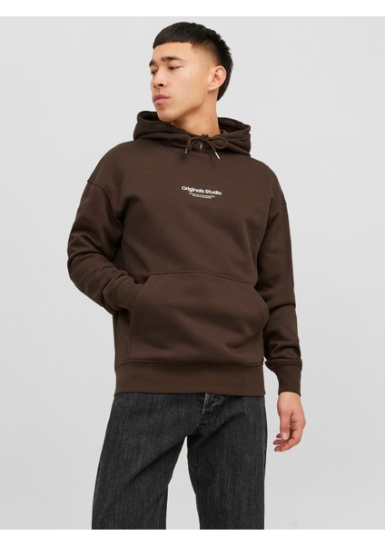 Kapüşonlu Rahat Kesim Kahverengi Erkek Sweat 12241687