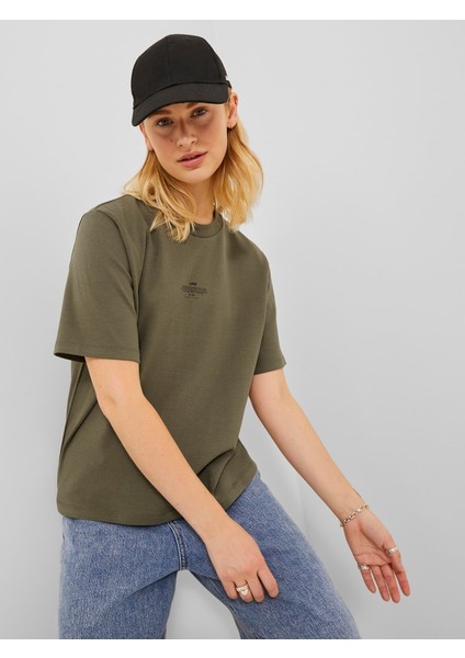 Sıfır Yaka Rahat Kesim Haki Kadın T-Shirt 12241203 modelleri