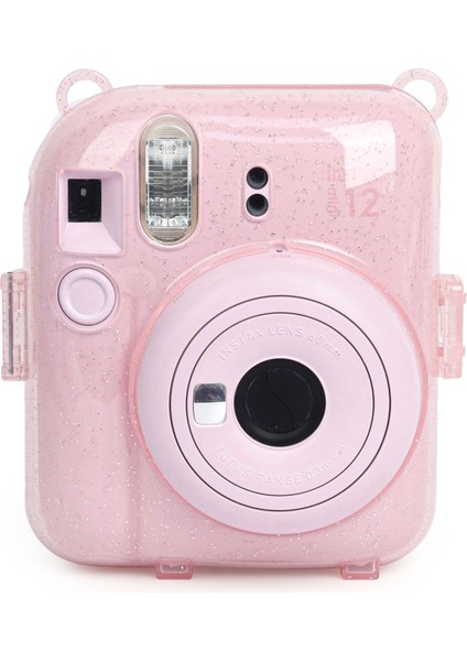Instax Mini 12 Makine Uyumlu Pembe Simli Pleksi Kılıf