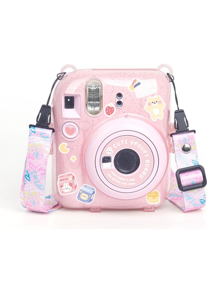 Instax Mini 12 Makine Uyumlu Pembe Simli Pleksi Kılıf