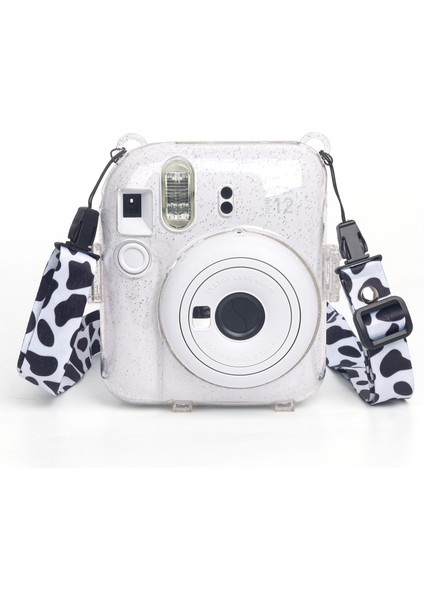 Instax Mini 12 Makine Uyumlu Beyaz Simli Pleksi Kılıf