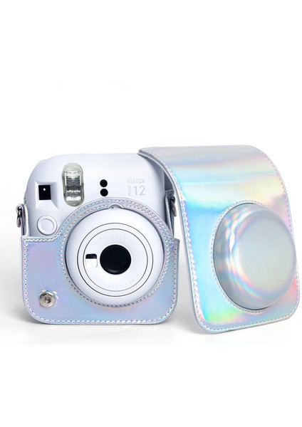 Instax Mini 12 Makine Uyumlu Silver Parlak Deri Kılıf