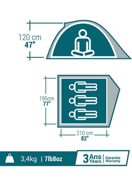 Quechua 3 Kişilik Kamp Çadırı - MH100