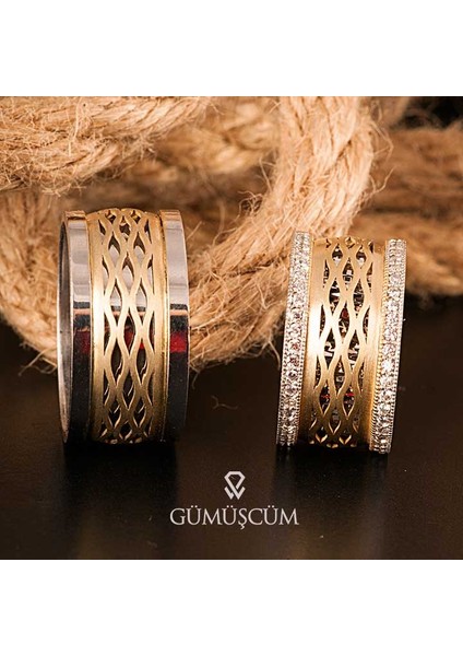 Altın Kaplama Gökkuşağı Gümüş Alyans Modeli Bayan Alyans fiyatları