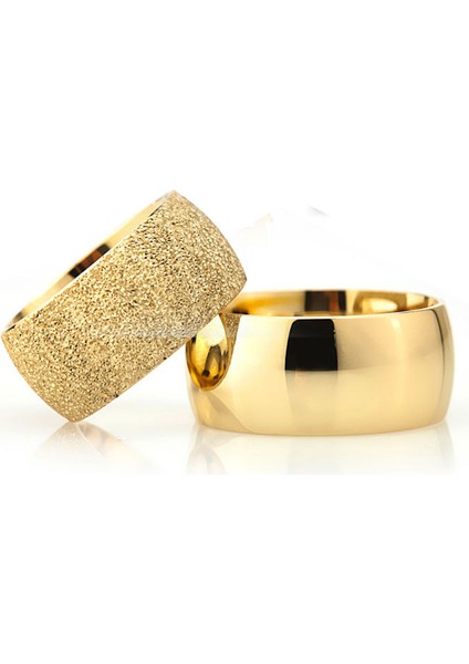 Altın Kaplama Kumlu Klasik Bombeli 10 mm Bayan Gümüş Alyans