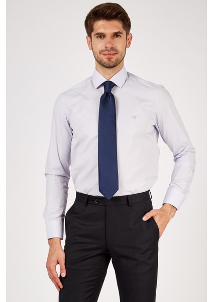 Erkek Açık Lila Düz Slim Fit Uzun Kol Gömlek