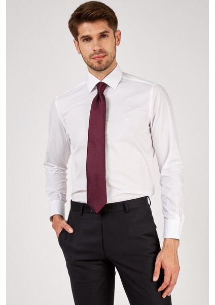 Erkek Beyaz Düz Slim Fit Uzun Kol Gömlek