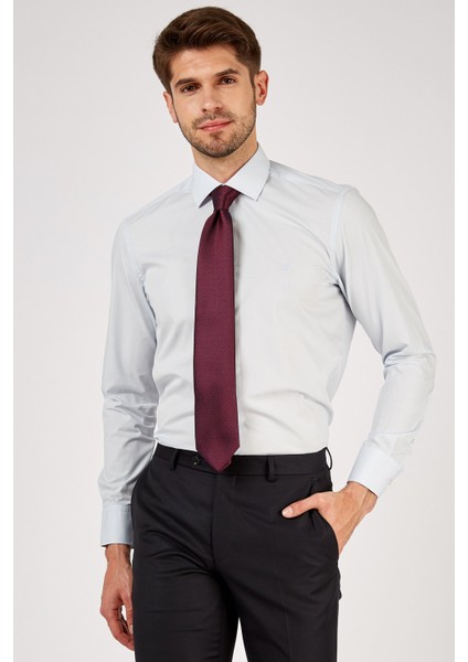 Erkek Açık Mavi Düz Slim Fit Uzun Kol Gömlek