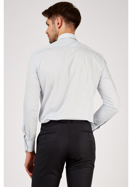 Erkek Açık Mavi Düz Slim Fit Uzun Kol Gömlek