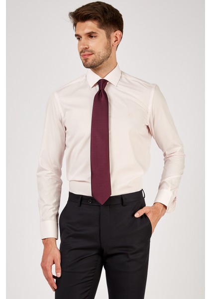 Erkek Açık Pembe Düz Slim Fit Uzun Kol Gömlek