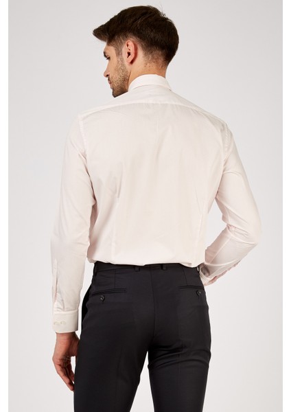 Erkek Açık Pembe Düz Slim Fit Uzun Kol Gömlek
