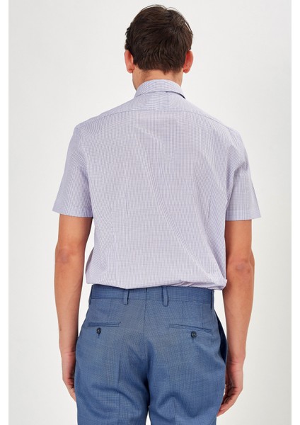 Erkek Lila Ekose Slim Fit Uzun Kol Gömlek