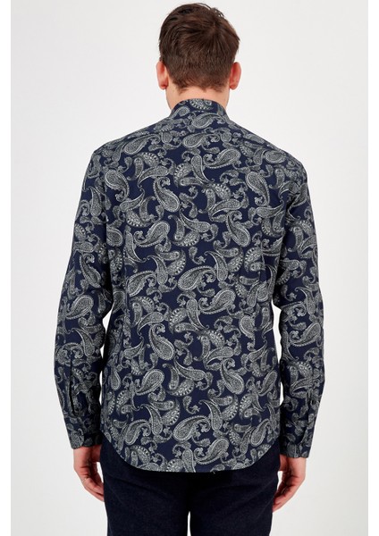 Erkek Lacivert Desenli Slim Fit Uzun Kol Gömlek fiyatları