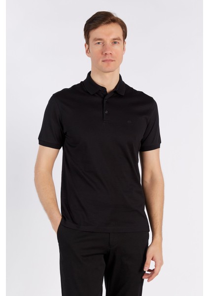 Erkek Siyah Düz Kısa Kol Polo Yaka T-Shirt