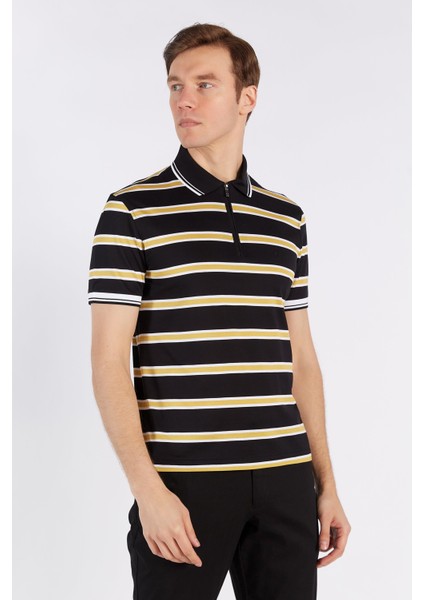 Erkek Siyah - Altın Striped Kısa Kol Polo Yaka T-Shirt modelleri