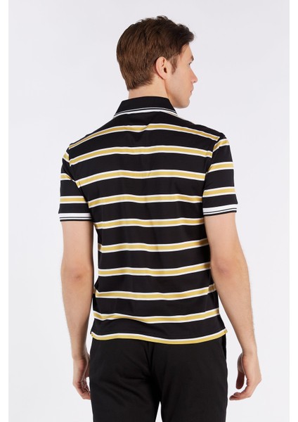 Erkek Siyah - Altın Striped Kısa Kol Polo Yaka T-Shirt fırsatları
