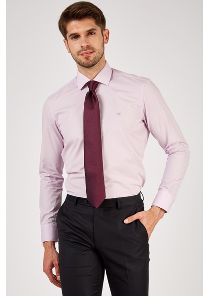 Erkek Açık Mor Düz Slim Fit Uzun Kol Gömlek