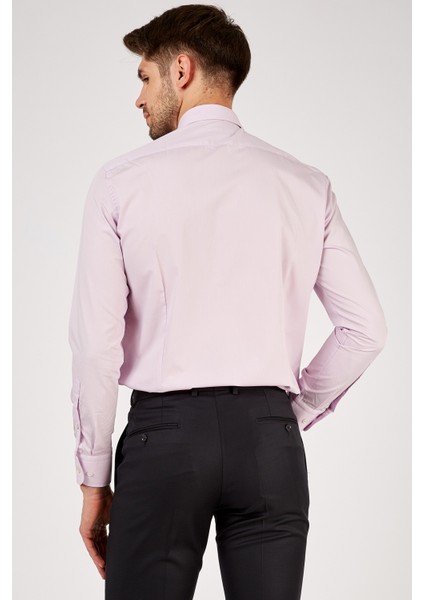 Erkek Açık Mor Düz Slim Fit Uzun Kol Gömlek