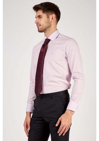 Erkek Açık Mor Düz Slim Fit Uzun Kol Gömlek
