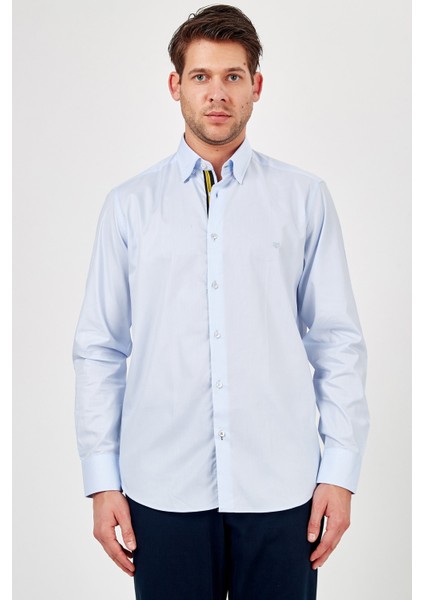 Erkek Açık Mavi Düz Slim Fit Uzun Kol Gömlek