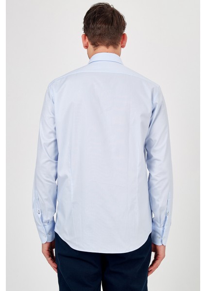 Erkek Açık Mavi Düz Slim Fit Uzun Kol Gömlek