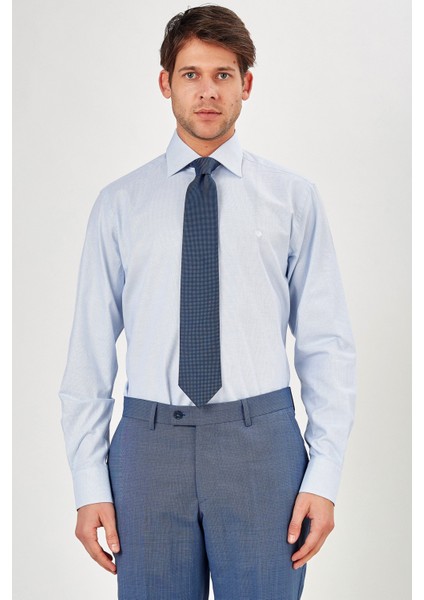 Erkek Açık Mavi Düz Slim Fit Uzun Kol Gömlek