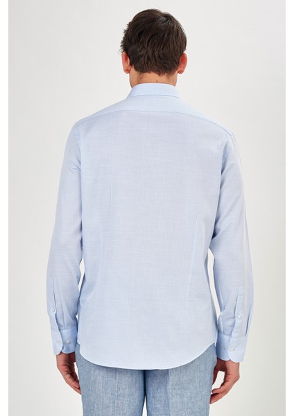 Erkek Açık Mavi Düz Slim Fit Uzun Kol Gömlek