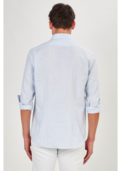 Erkek Açık Mavi Düz Slim Fit Uzun Kol Gömlek
