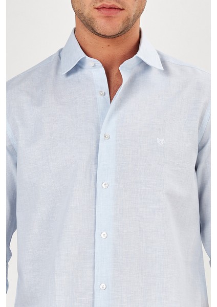 Erkek Açık Mavi Düz Slim Fit Uzun Kol Gömlek