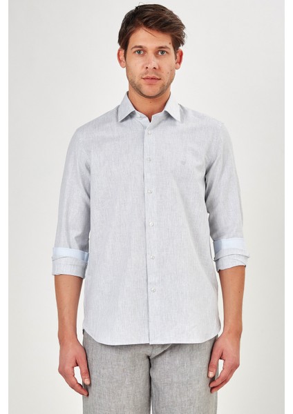 Erkek Açık Gri Düz Slim Fit Uzun Kol Gömlek