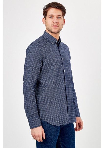 Erkek Lacivert Desenli Slim Fit Uzun Kol Gömlek modelleri
