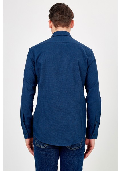 Erkek Koyu Lacivert Desenli Slim Fit Uzun Kol Gömlek fiyatları