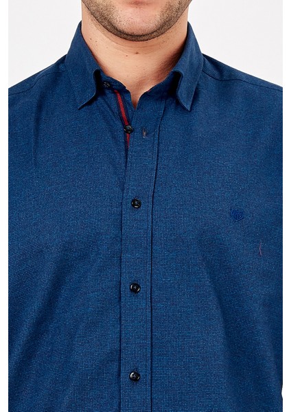 Erkek Koyu Lacivert Desenli Slim Fit Uzun Kol Gömlek fırsatları
