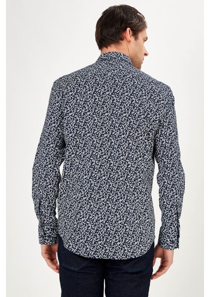 Erkek Lacivert Desenli Slim Fit Uzun Kol Gömlek fiyatları