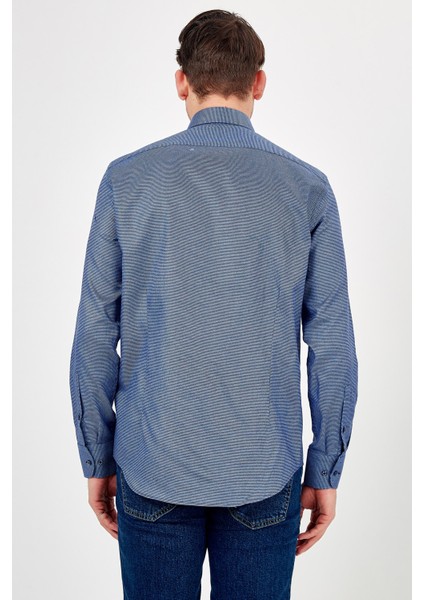 Erkek Mavi Desenli Slim Fit Uzun Kol Gömlek