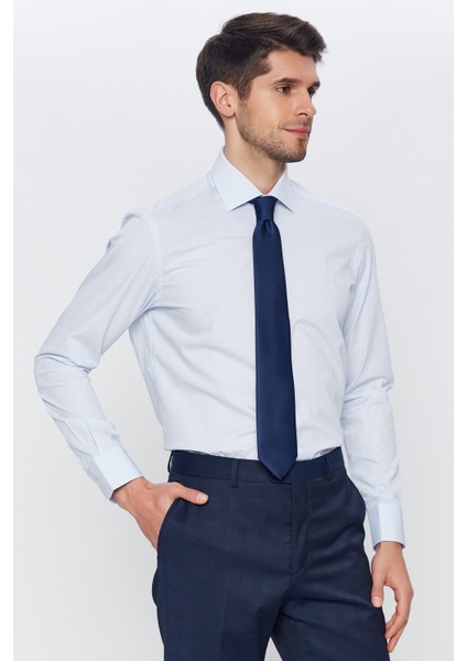 Erkek Açık Mavi-Beyaz Çizgili Slim Fit Uzun Kol Gömlek modelleri