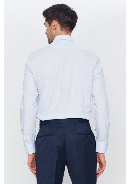 Erkek Açık Mavi-Beyaz Çizgili Slim Fit Uzun Kol Gömlek fırsatları