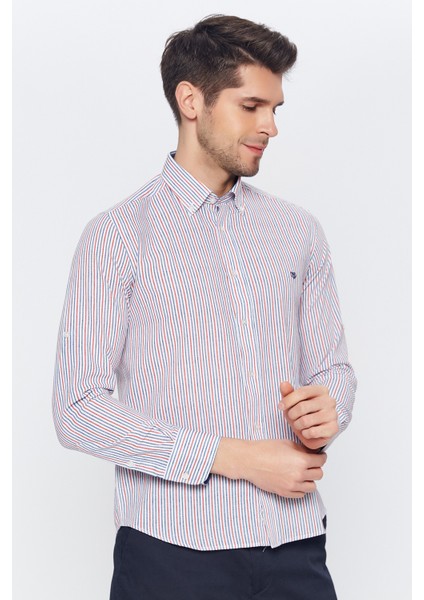 Erkek Beyaz Multicolor Çizgili Slim Fit Uzun Kol Gömlek modelleri