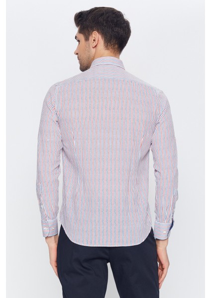 Erkek Beyaz Multicolor Çizgili Slim Fit Uzun Kol Gömlek fırsatları