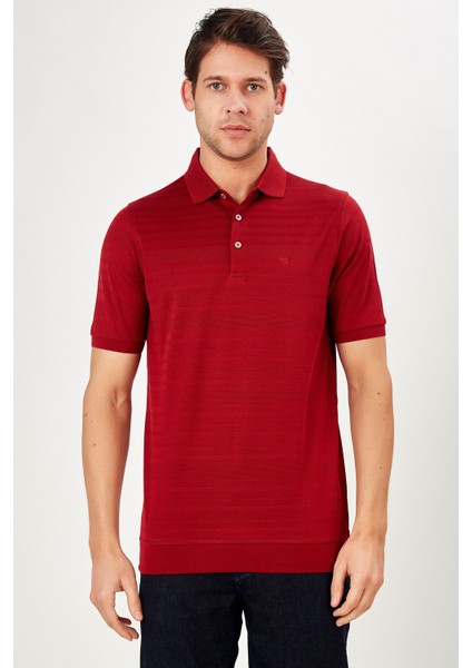 Erkek Bordo Jakarlı Kısa Kol Polo Yaka T-Shirt