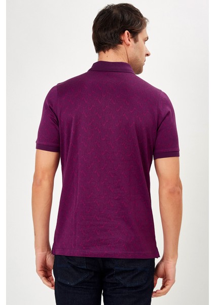 Erkek Koyu Mor Jakarlı Kısa Kol Polo Yaka T-Shirt fiyatları