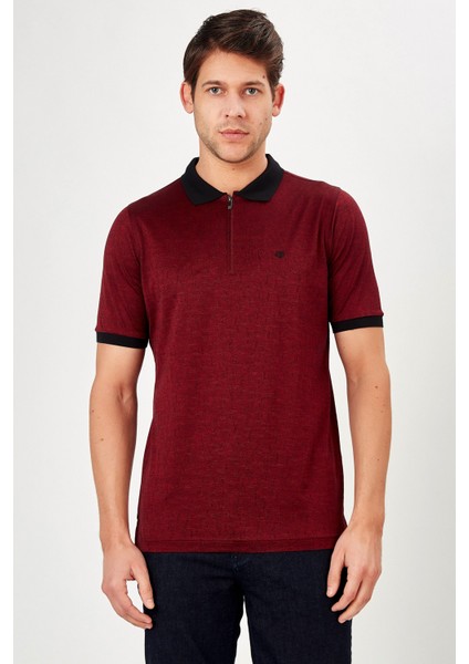 Erkek Bordo-Siyah Jakarlı Kısa Kol Polo Yaka T-Shirt