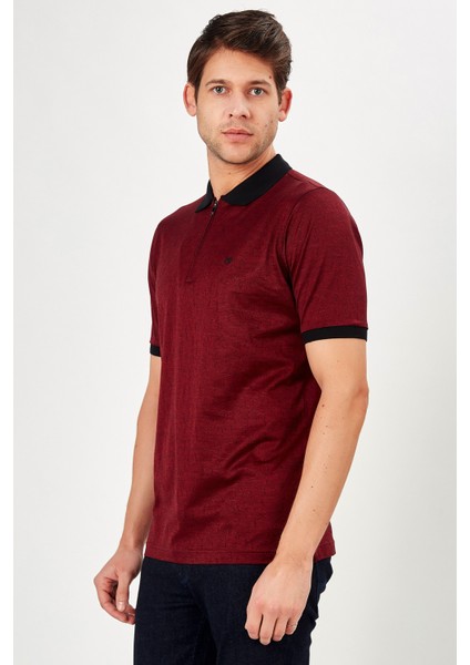 Erkek Bordo-Siyah Jakarlı Kısa Kol Polo Yaka T-Shirt modelleri