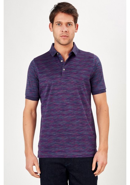 Erkek Mor Jakarlı Kısa Kol Polo Yaka T-Shirt