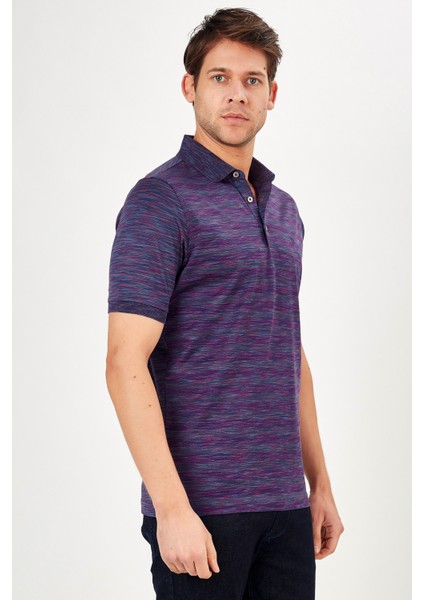 Erkek Mor Jakarlı Kısa Kol Polo Yaka T-Shirt