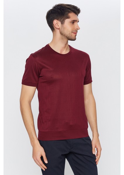 Erkek Bordo Jakarlı Kısa Kol Bisiklet Yaka T-Shirt fiyatları