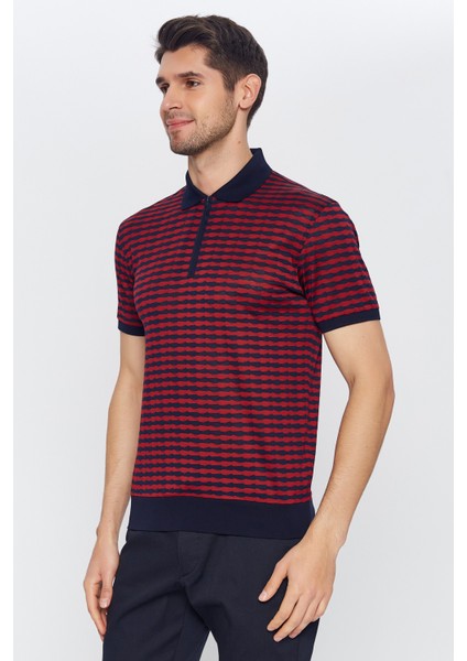 Erkek Bordo - Lacivert Jakarlı Kısa Kol Polo Yaka T-Shirt fiyatları