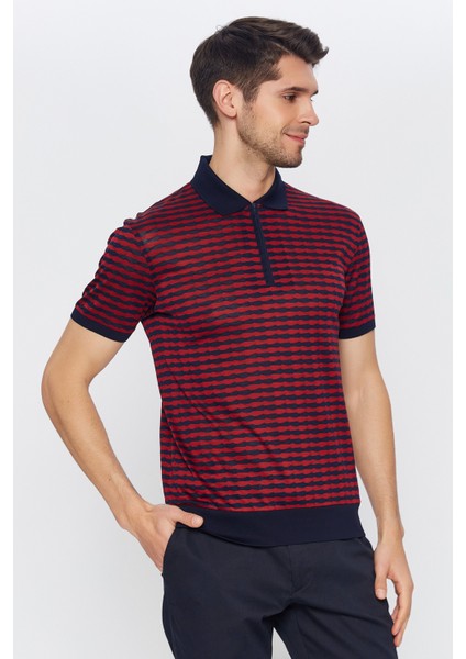 Erkek Bordo - Lacivert Jakarlı Kısa Kol Polo Yaka T-Shirt modelleri